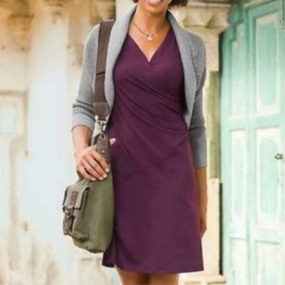 Athleta Sangria Purple Nectar Faux Wrap Ruched Athletic Dress